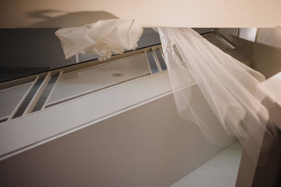 bridal dress hanging in Toronto hotel